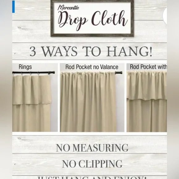 Mercantile Drop Cloth Light Filtering Ring Top Tab Farmhouse Curtain Pan… - Picture 5 of 8